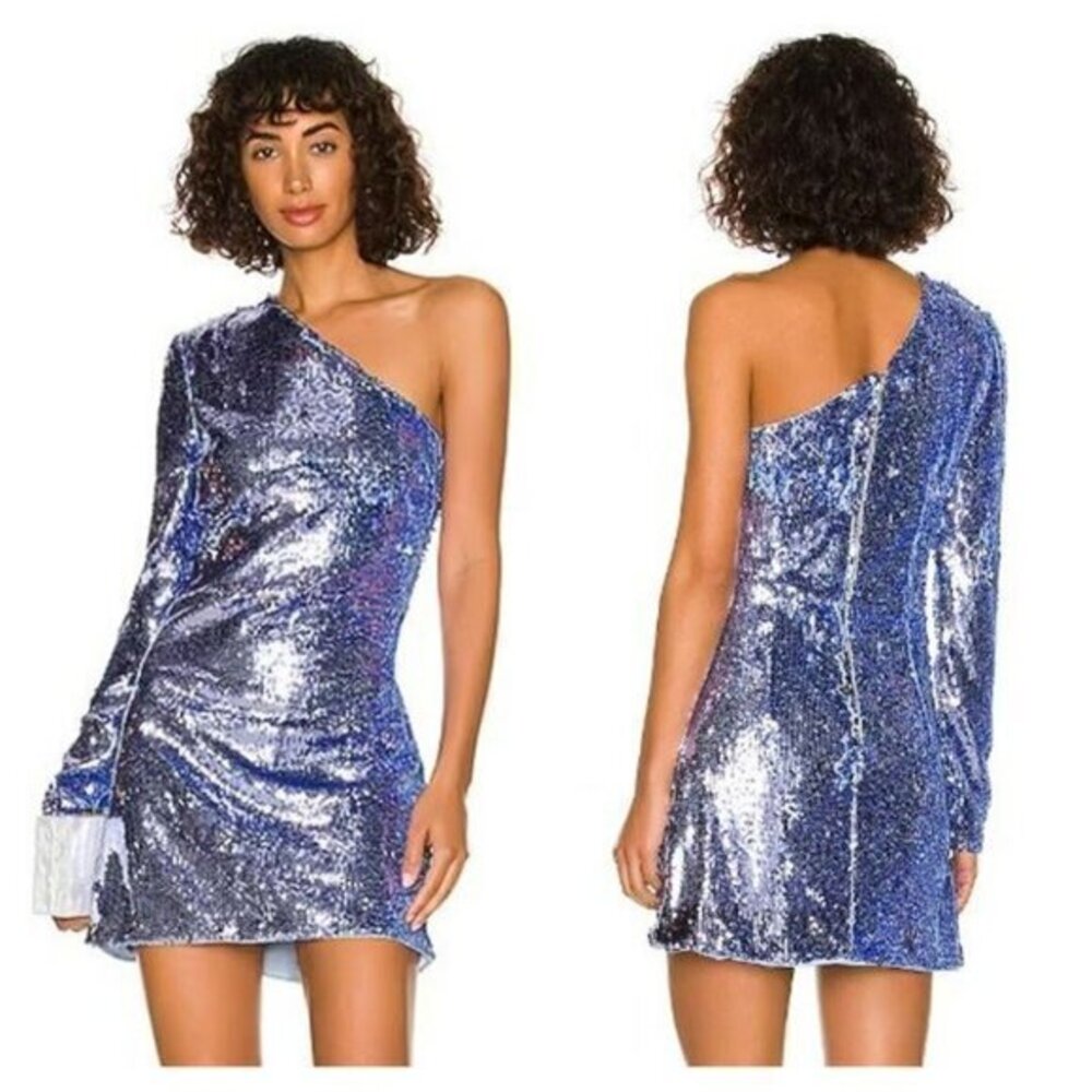 Bardot One Shoulder Sequin Dress - Blue Sequin